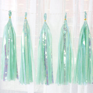 Online Party Supplies Iridescent Seafoam Green Tassel Garland (Pack of 5)
