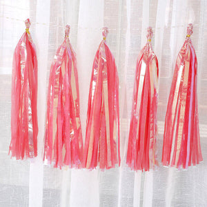 Online Party Supplies Iridescent Watermelon Red Tassel Garland (Pack of 5)