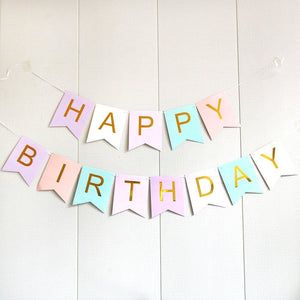 Pastel Rainbow Happy Birthday Paper Bunting Banner