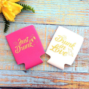 Online Party Supplies White & Pink Drunk In Love Bachelorette Hen Party Stubby Holder Pack of 11