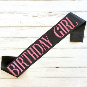 Online Party Supplies Pink Glitter 'Birthday Girl' Luxurious Black Satin Sash