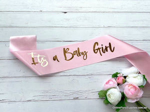 Pink 'It's a Baby Girl' Baby Shower Satin Sash - Gender Reveal Party Decorations