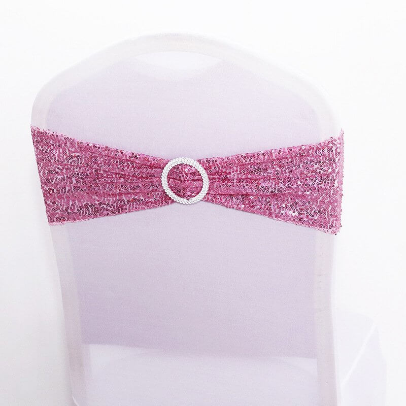 Sparkly Sequin Lycra Chair Sash - Pink