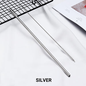 straight silver Stainless Steel Straw, reusable, eco-friendly metal straws 210mm x 6mm