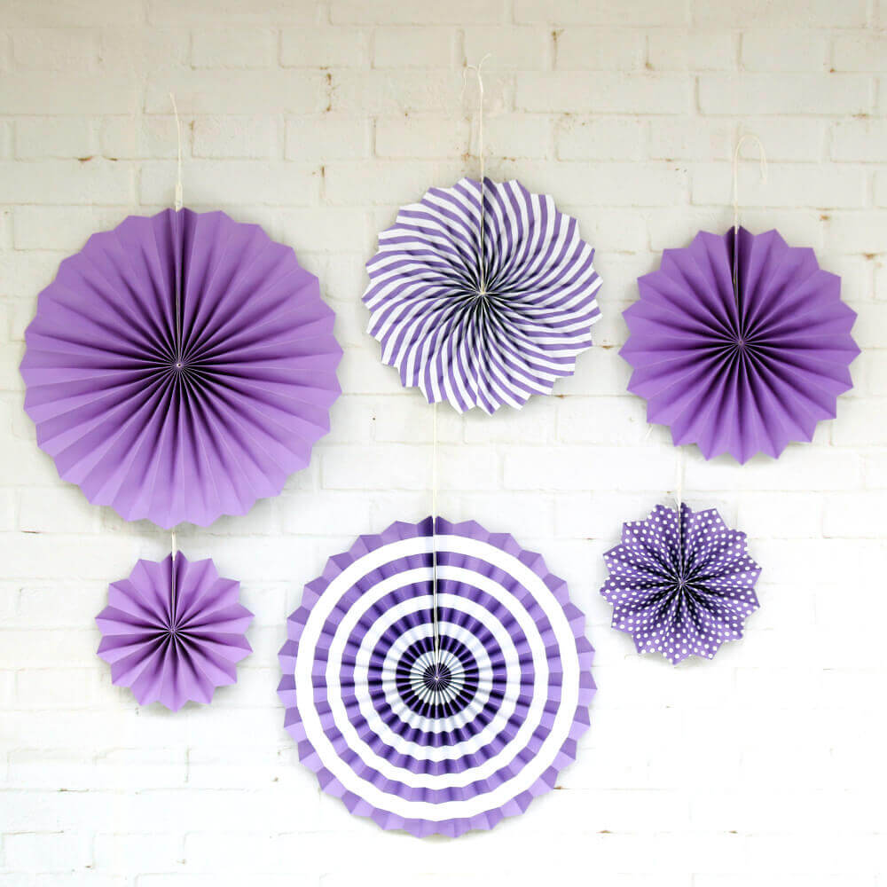 Purple Hanging Paper Fan Decorations (Set of 6)