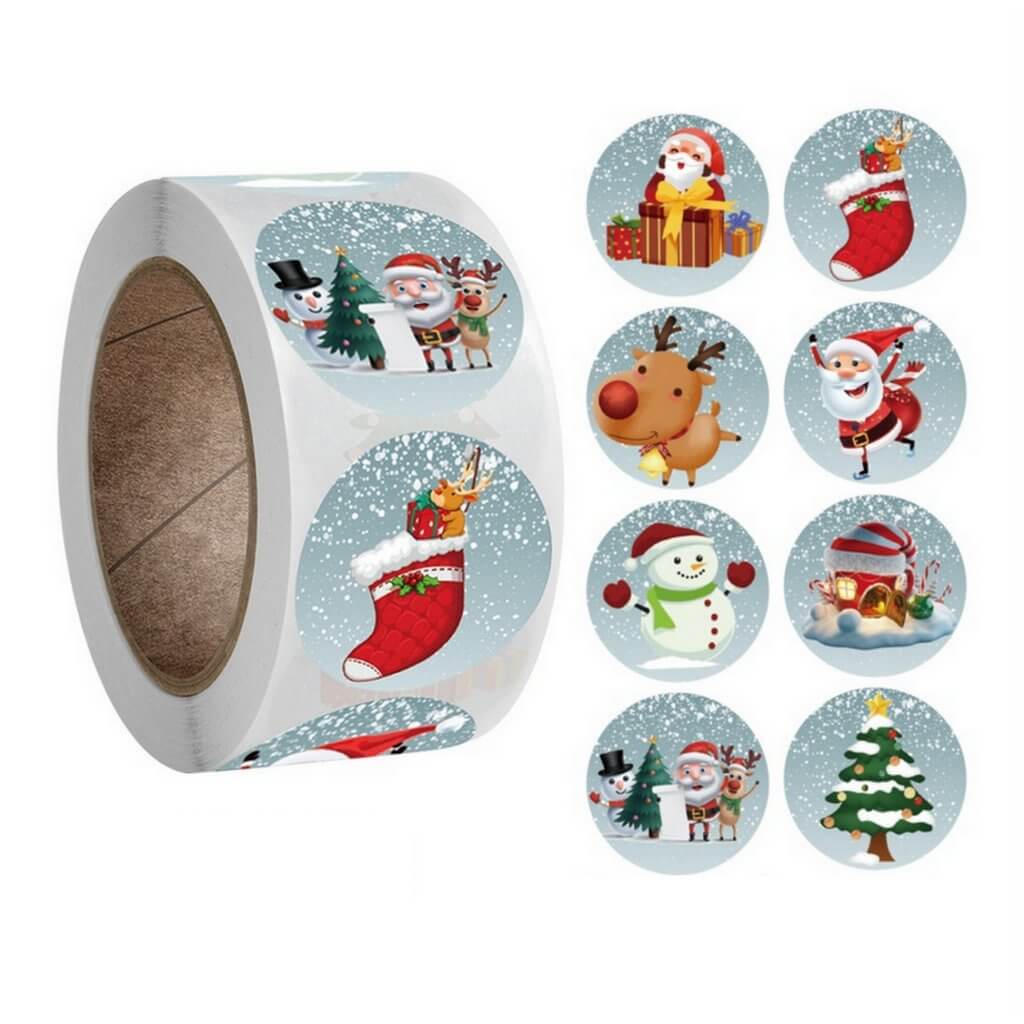 Style Q - Round Christmas Stickers For Kids - Christmas Gift Packaging and Wrapping Supplies