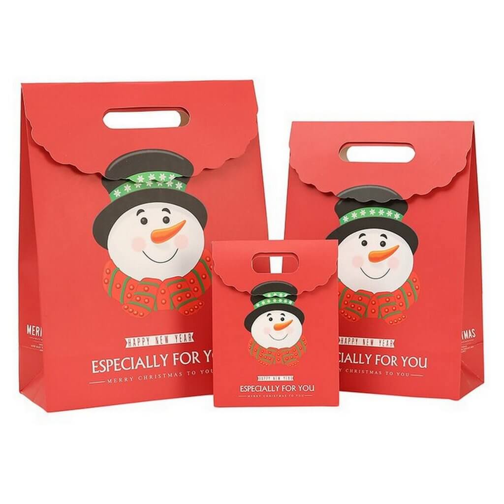 Red Christmas Paper Gift Bag - Snowman