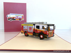 Handmade Red Fire Engine 3D Pop Up Greeting Card - Pop Up Transportation Card