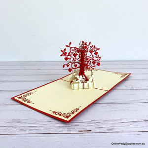 Handmade Red and Gold Tree Of Love Heart 3D Pop Up Valentine's Day Card