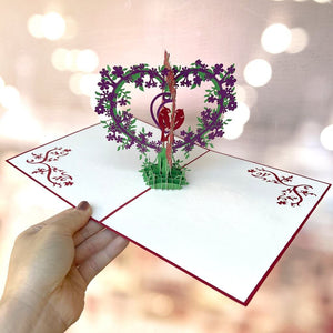 Handmade Red Love Birds Tree 3D Pop Up Valentine's Day Card - Red Cover