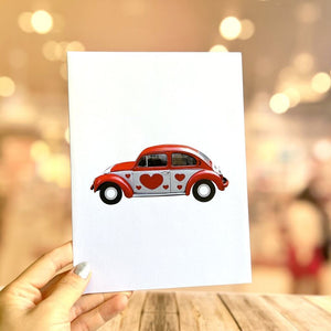 Red Love Heart Vintage Car 3D Pop Up Greeting Card