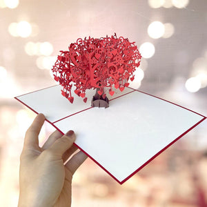Handmade Red Tree Of Love Hearts 3D Pop Up Card - Red Cover
