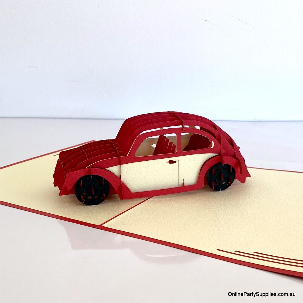 Handmade Red Vintage Car 3D Pop Up Greeting Card - Pop Up Transportation Card