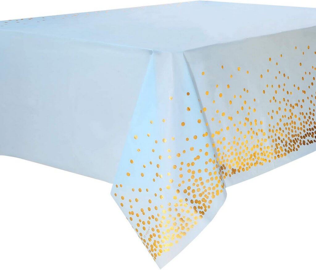 Plastic Rectangular Gold Confetti Dot Blue Table Cover