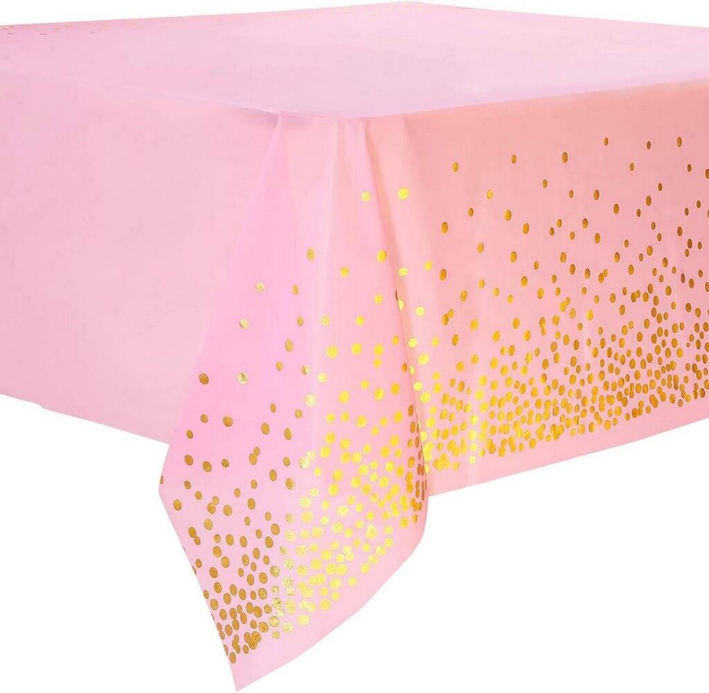 Plastic Rectangular Gold Confetti Dot Pink Tablecover