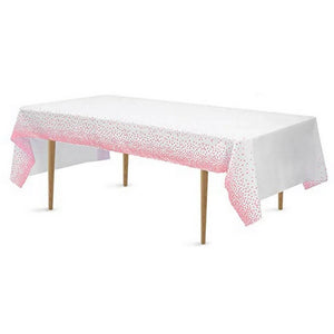 Plastic Rectagular Pink Confetti Dot White Tablecover