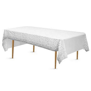 Plastic Rectangular Silver Confetti Dot White Tablecover