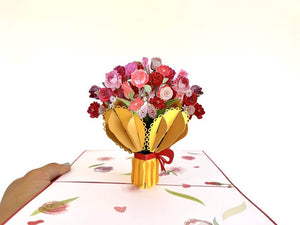 Handmade Red & Pink Romantic Sweetheart Rose Bouquet 3D Valentine's Day Pop Up Greeting Card