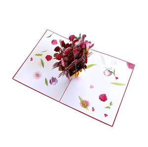 Handmade Red & Pink Romantic Sweetheart Rose Bouquet 3D Valentine's Day Pop Up Greeting Card