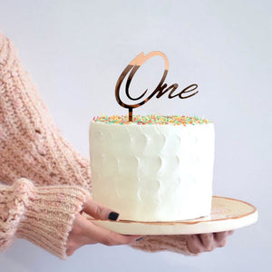 Rose Gold Mirror Acrylic One Script Happy First Birthday Cake TopperRose Gold Mirror Acrylic One Script Happy First Birthday Cake Topper