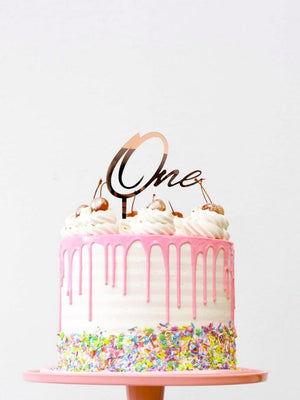 Rose Gold Mirror Acrylic One Script Happy First Birthday Cake TopperRose Gold Mirror Acrylic One Script Happy First Birthday Cake Topper