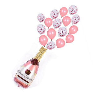 Rose Gold Champagne Bottle Confetti Balloon Bundle (21 pieces)
