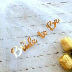 Online Party Supplies Rose Gold Foiled 'Bride To Be' White Double Layer Two Tier Wedding Bridal Shower Hen Party Veil Headpiece Accessories