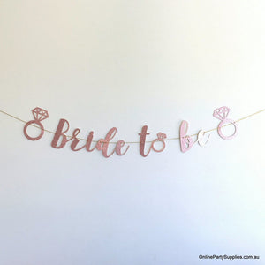 rose gold glitter bride to be with diamonds bunting banner for hen party decorations