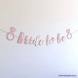 rose gold glitter bride to be with diamonds bunting banner for hen party decorations
