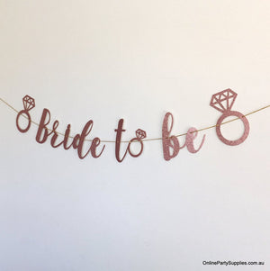 rose gold glitter bride to be with diamonds bunting banner for hen party decorations