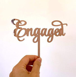 rose gold mirror Acrylic 'Engaged' Bridal Shower Cake Topper