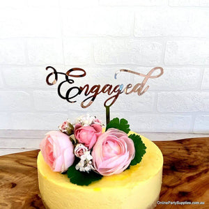 Online Party Supplies Rose Gold Mirror Acrylic 'Engaged' Wedding Cake Topper