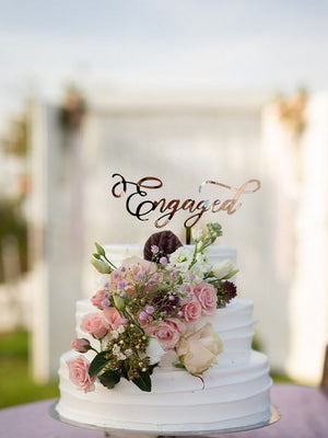 Online Party Supplies Rose Gold Mirror Acrylic 'Engaged' Wedding Cake Topper