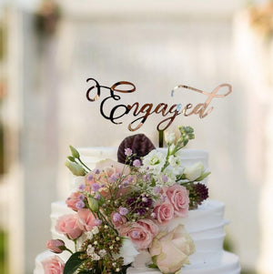 Online Party Supplies Rose Gold Mirror Acrylic 'Engaged' Wedding Cake Topper