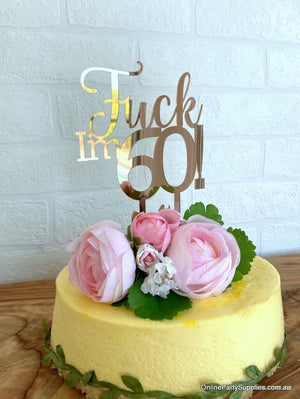 Acrylic Rose Gold Mirror 'Fuck I'm 60!' Birthday Cake Topper - Funny Naughty 60th Sixtieth Birthday Party Cake Decorations