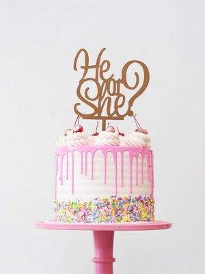 Rose Gold Mirror Acrylic He or She Cake Topper - Online Party Supplies
