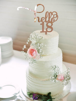 Rose Gold Mirror Acrylic Hello 18 Birthday Cake Topper