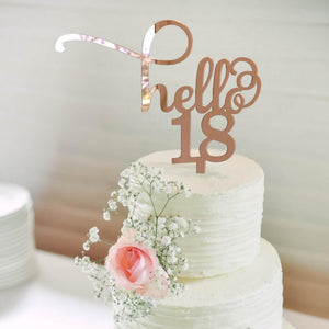Rose Gold Mirror Acrylic Hello 18 Birthday Cake Topper