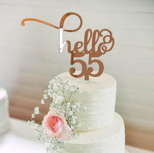 Rose Gold Mirror Acrylic Hello 55 Birthday Cake Topper