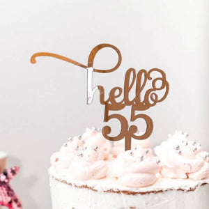 Rose Gold Mirror Acrylic Hello 55 Birthday Cake Topper