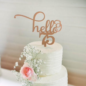 Rose Gold Mirror Acrylic Hello 75 Happy birthday Cake Topper