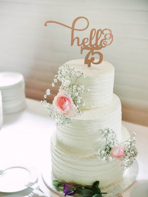Rose Gold Mirror Acrylic Hello 75 Happy birthday Cake Topper