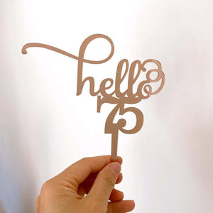 Rose Gold Mirror Acrylic Hello 75 Happy birthday Cake Topper