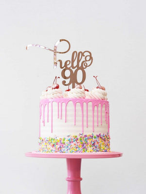 Rose Gold Mirror Acrylic Hello 90 Cake Topper