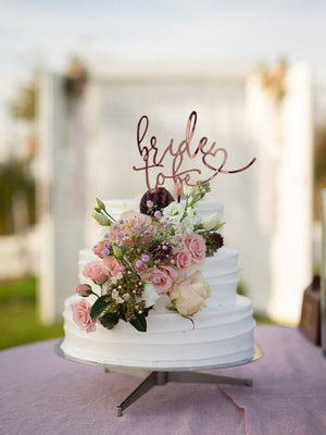 Rose Gold Mirror Acrylic 'Bride To Be' with Heart Wedding Bridal Shower Cake Topper