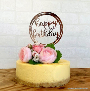 Acrylic Rose Gold Mirror Geometric Round Happy Birthday Cake Topper - Online Party Supplies