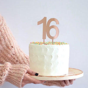Acrylic Rose Gold Mirror Number 16 Cake Topper