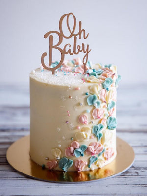 Rose Gold Mirror Acrylic 'Oh Baby' Birthday Cake Topper - Online Party Supplies
