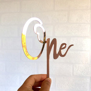 Rose Gold Mirror Acrylic 'One' Birthday Cake Topper - Online Party Supplies