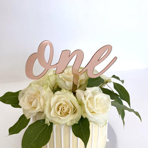 Rose Gold Mirror Acrylic One Script Happy 1st Birthday Cake Topper